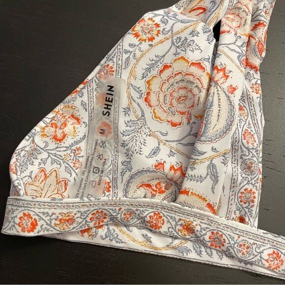 SHEIN Cross Split Strap Two Piece Bikini Yellow Floral Colorblock Women’s Size M - Picture 4 of 10